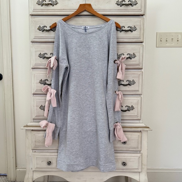 Vici Dresses & Skirts - Grey Sweatshirt Pink Coquette Bow Tie Dress